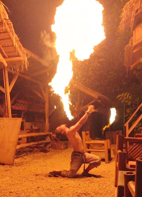 FIRE DANCING. The amazing fire dancer in Baha Bar as he entertains the crowd.